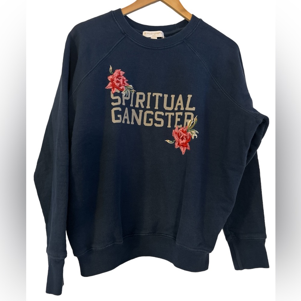 Spiritual Gangster Varsity Embroidered Floral Classic Crew Neck Sweatshirt - M